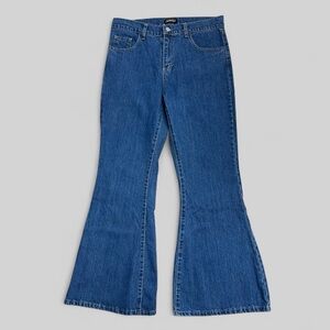 Run & Fly Jeans Womans Size 32S Blue Bell Bottom Super Flare Y2K Made In UK